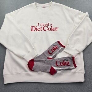 Coca Cola I need a Diet Coke Sweatshirt & Socks Womens Large White Graphic Print